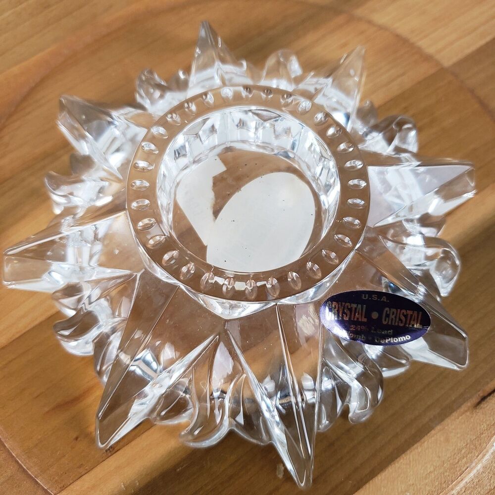 DePlomb Sunburst Star Lead Crystal Votive Candle Holder Celestial USA DePlomo